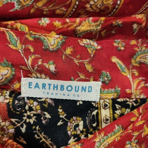 Earthbound Trading Company Red Paisley Maxi Reversible Sari Wrap Skirt One Size - Picture 4 of 5
